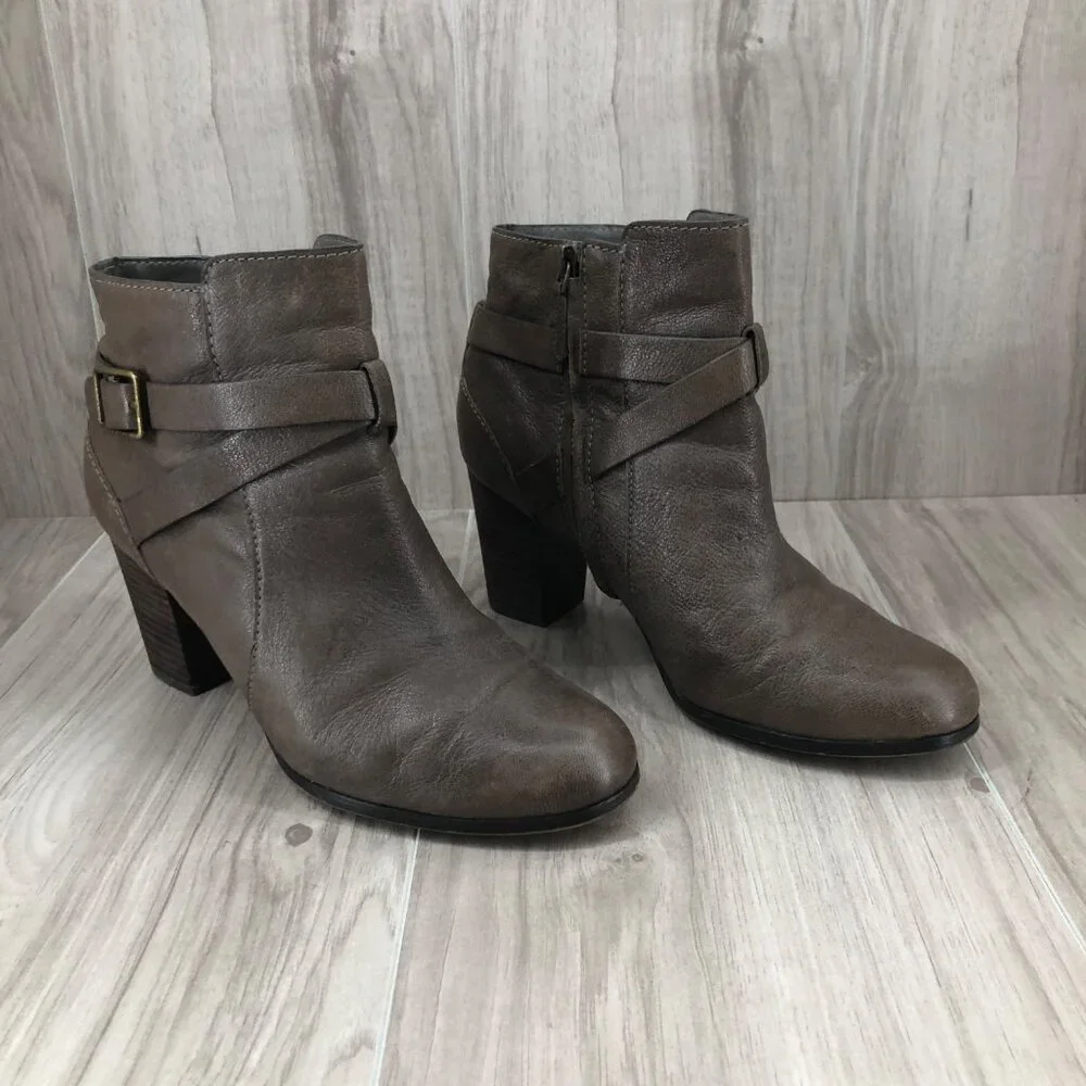 Cole Haan Ankle Boots Womens 7.5B Taupe Brown Leather Zip Booties